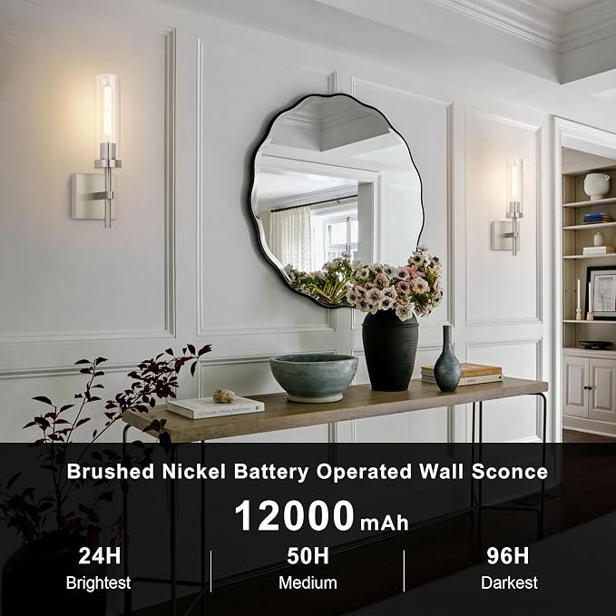 SANTOSTOCK Brushed Nickel Battery Operated Wall Sconces - Image 3