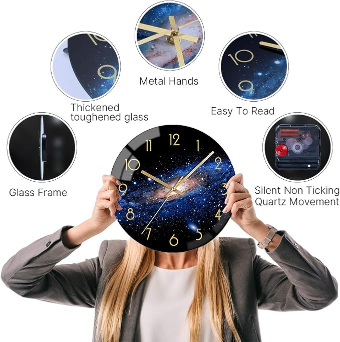 VIKMARI Black Wall Clock 12 Inch Round Silent Non-Ticking Quartz Battery - Image 4