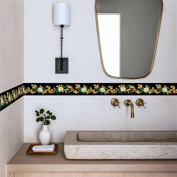 Baroque Floral Wallpaper Border 196x4 Inch Removable Wall Border Peel and Stick - Image 3
