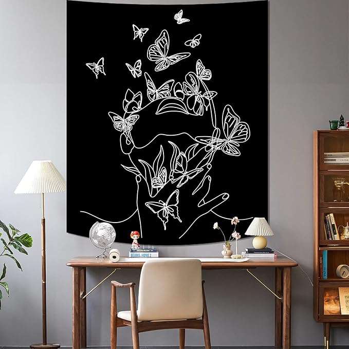 Black and White Tapestry for Bedroom Aesthetic Butterfly Tapestry Minimalist - Image 3