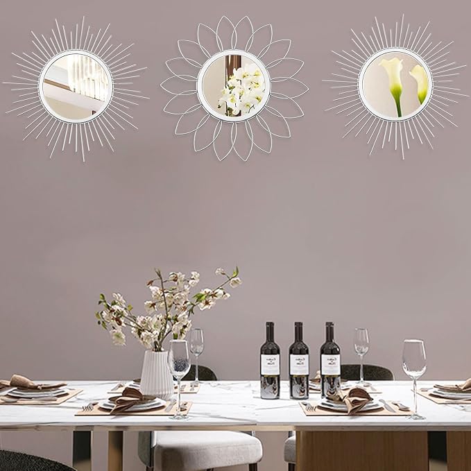 3 Pack Metal Mirrors for Wall Sunburst Wall Mirrors Home Décor Decorative - Image 5