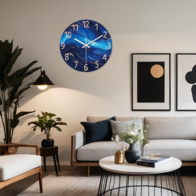 Blue Glass Wall Clocks Battery Operated 20 Inch Marble Large Wall Clocks - Image 2
