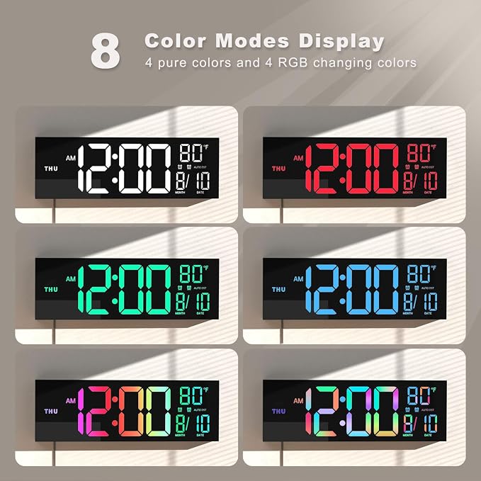 JALL 16.02'' Large Digital Wall Clock, Big LED Number Dispaly, RGB Colors - Image 3