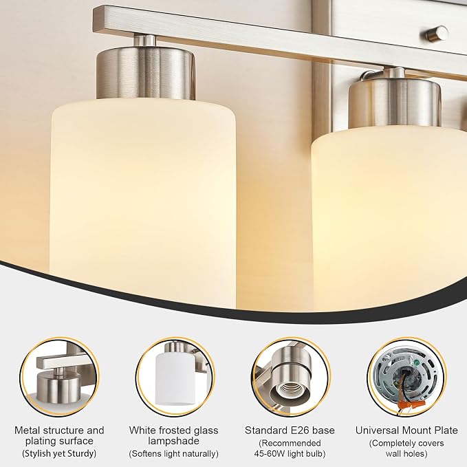 FonmYim Brushed Nickel Bathroom Light Fixtures, 4-Light Modern Vanity Light - Image 6