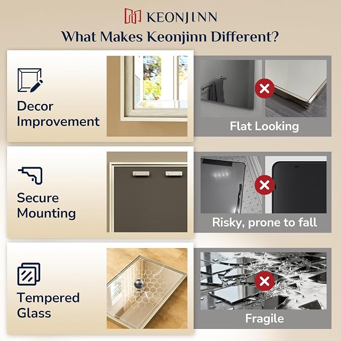 Keonjinn 48" x 24" Brushed Nickel Bathroom Mirror, Rectangle Silver Framed - Image 5