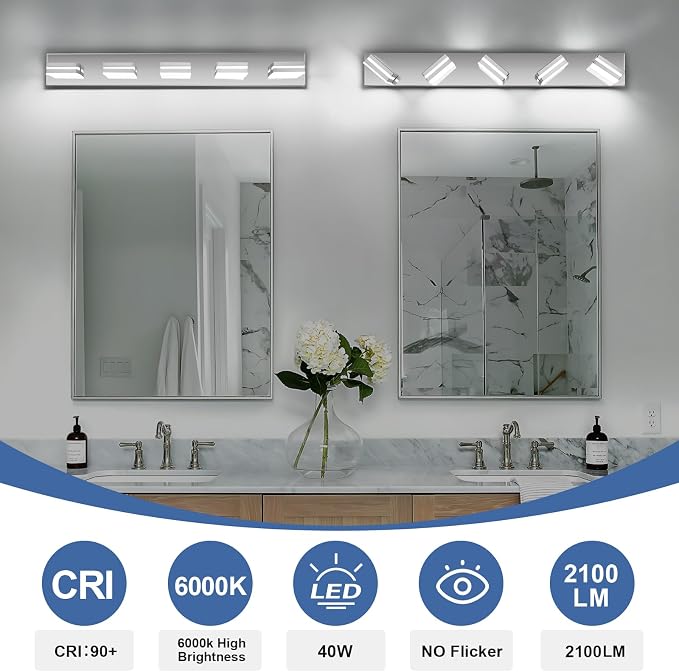 Modern LED Bathroom Lights Fixtures 5-Light, Stainless Steel Chrome Acrylic - Image 5