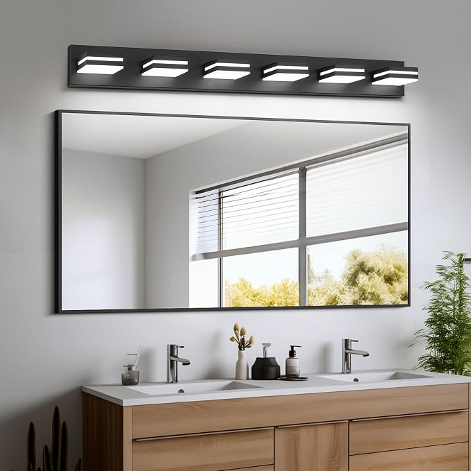 Modern LED Bathroom Lights Fixtures 6-Light, Metal Black Acrylic Wall Lighting - Image 5