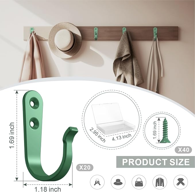 BREYDROK 20PCS Heavy Duty Metal Wall Hooks, Coat Hooks - Image 7