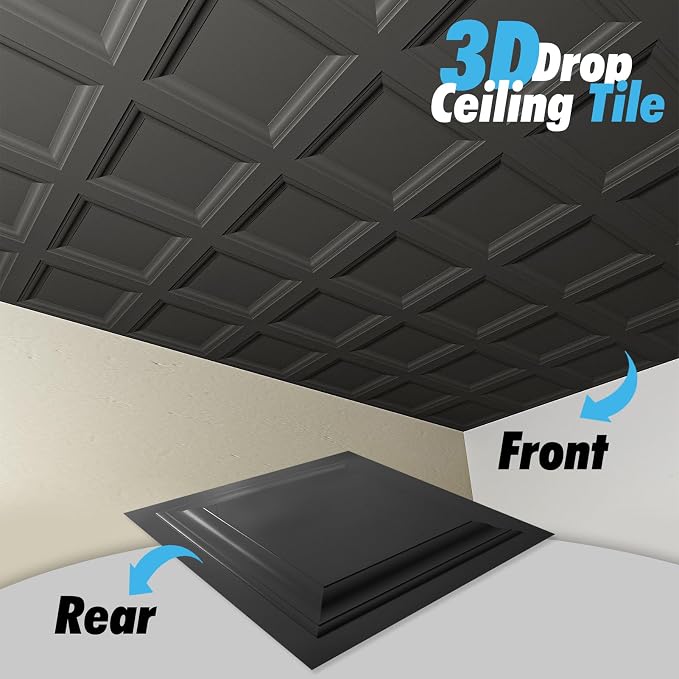 Art3d 12-Pack Square Black Drop Ceiling Tile 2ft x 2ft, PVC Ceiling Panel 24 x - Image 6