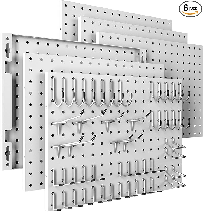 Spampur Peg Board, 6 Pack Metal Pegboard Panels White Pegboards Wall Organizer by Spampur