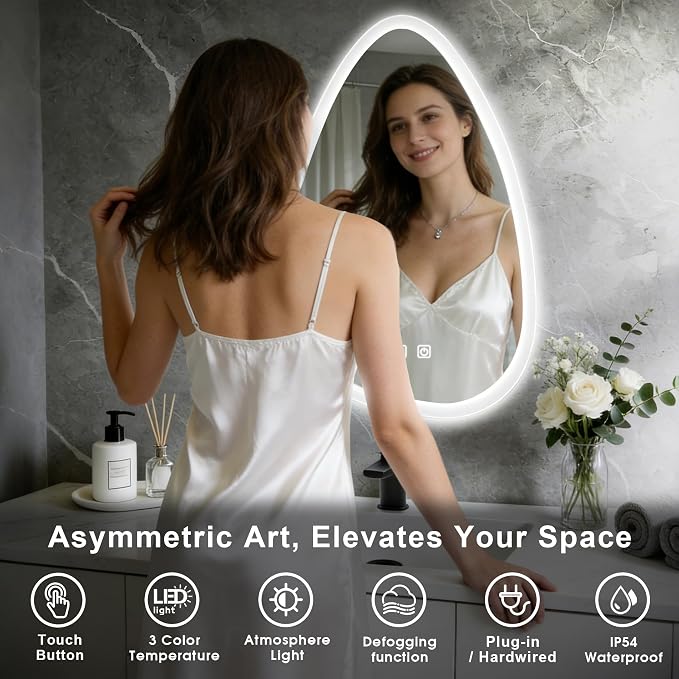 20x28 LED Bathroom Mirror with Lights Irregular, Lighted Bathroom Vanity Mirror - Image 7