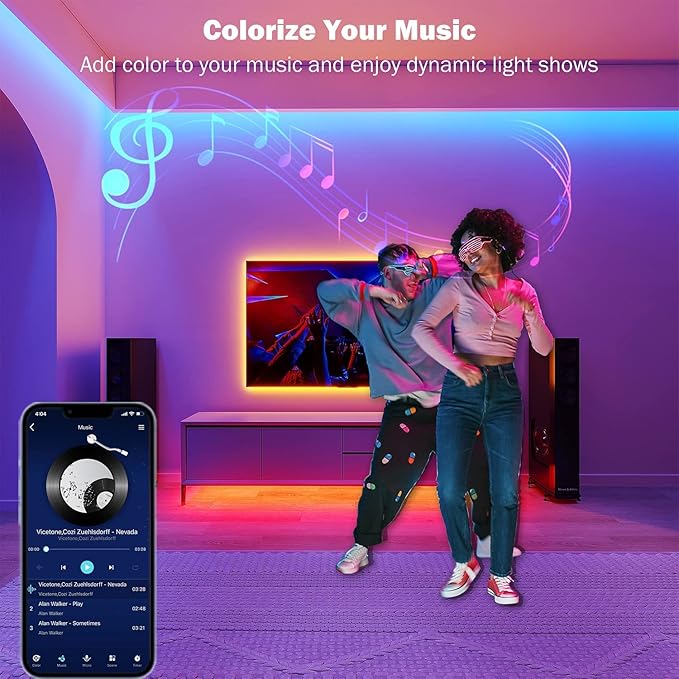 Leeleberd 32.8ft Led Strip Lights Smart App Music Sync Color Changing RGB Led - Image 4