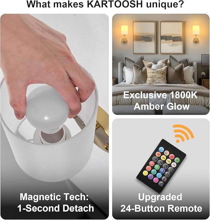 Battery Operated Wall Sconce Set of Two, Wireless Rechargeable Wall Light - Image 4