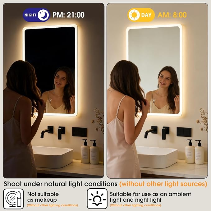 WARM&LOVE 16 x 24 Inch LED Bathroom Mirror, Hand Scan Sensor Anti-Fog Bathroom - Image 8