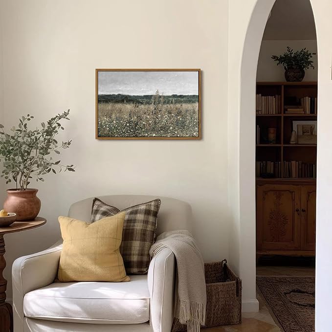 OIQArtOIQ Vintage Framed Wall Art Wildflower Field Meadow Canvas Art Prints - Image 2