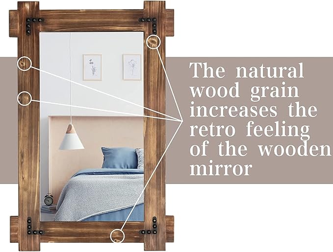 MeMoreCool 36x24 Farmhouse Rustic Wood Framed Bathroom Mirror, 24x36 Inch Wall - Image 7