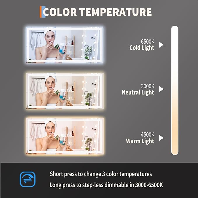 LED Bathroom Mirror 60 x 30 inch, Lighted Bathroom Vanity Mirror - Image 4