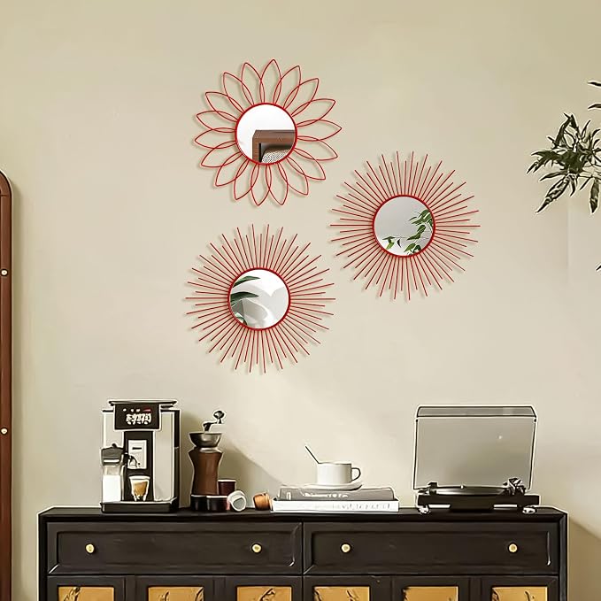 3 Pack Metal Mirrors for Wall Sunburst Wall Mirrors Home Décor Decorative - Image 7