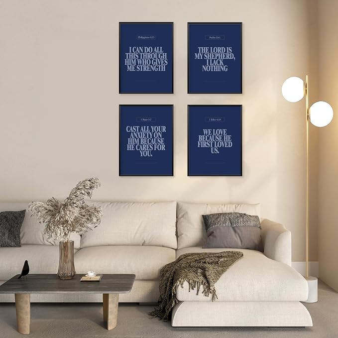 Locomiss Navy Blue Christian Wall Art Decor, Modern Bible Verse Prints - Image 6