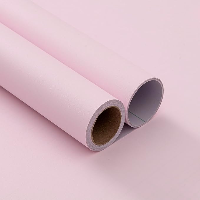 FUKU MON Soft Pink Peel and Stick Wallpaper 24" x 394" Solid Matte Textured by MeetyourallDIYneeds