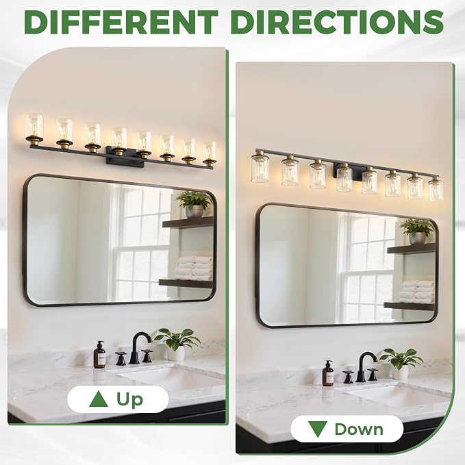 DORESshop 55 Inch Bathroom Light Fixtures, 8-Light Black and Gold Bathroom - Image 7
