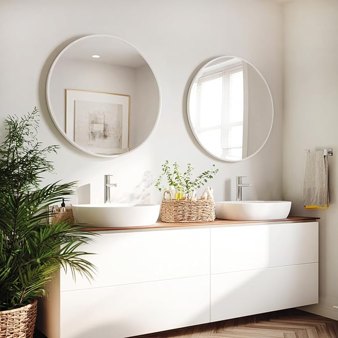 Sunniry White Round Mirror 24 inch, 2 Pack White Circle Mirror, Round Bathroom by Sunniry