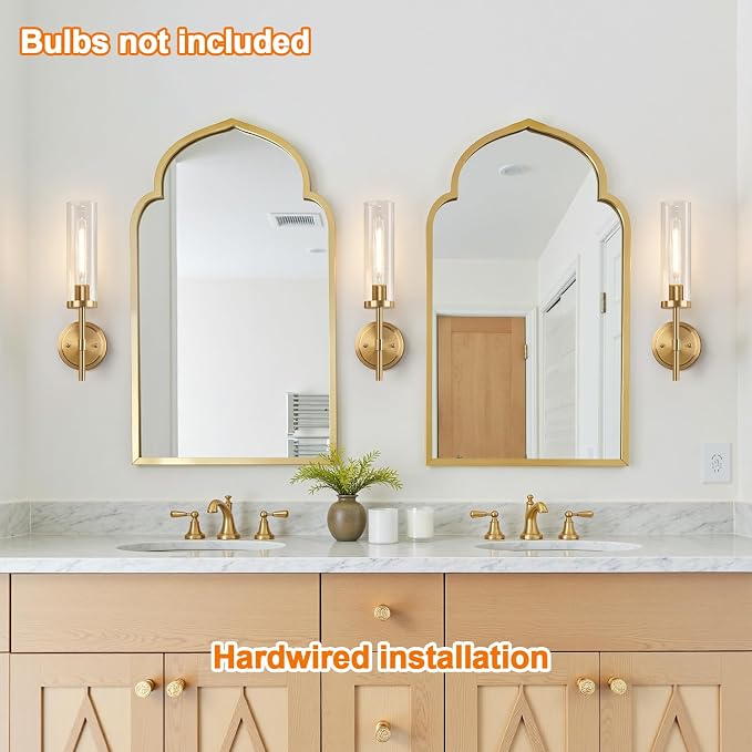 Wall Sconces Set of Two, Brushed Gold Bathroom Sconces - Image 3