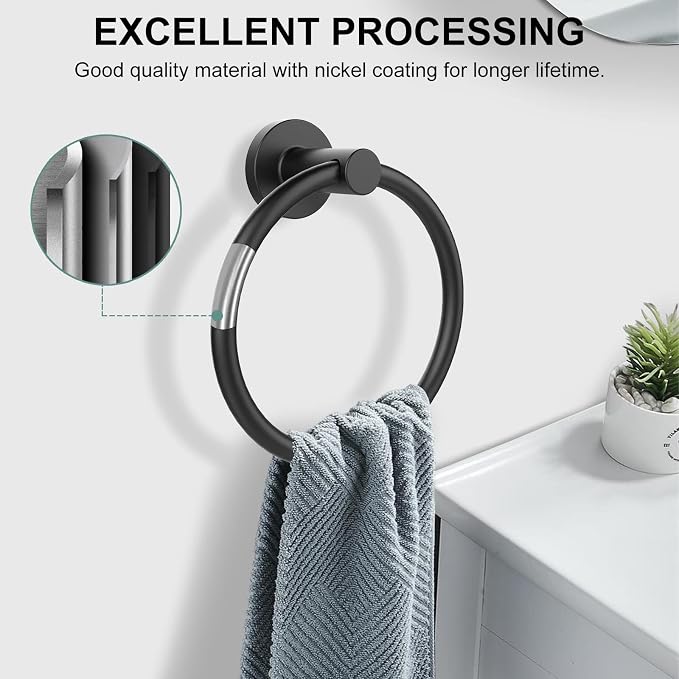 SetSail Towel Holder for Bathroom Wall Matte Black Towel Ring Stainless Steel - Image 4