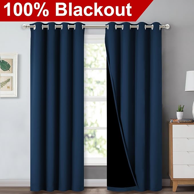 NICETOWN Moroccan Blue Full Shade Curtain Panels, Pair of Energy Smart & Noise - Image 2