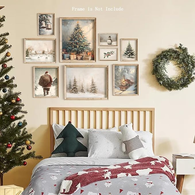 Vodefoad 9Pcs Christmas Print Set Winter Holiday Gallery Wall Prints Santa - Image 8