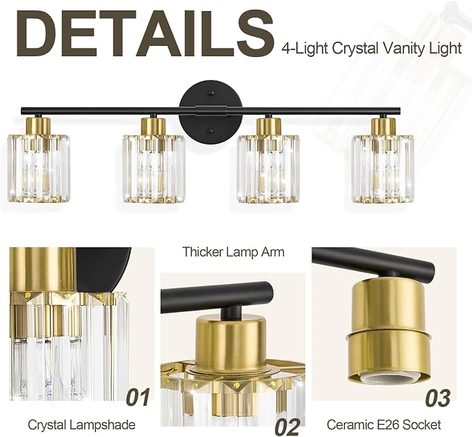 Crystal Bathroom Light Fixtures, Bathroom Lighting Fixtures Over Mirror - Image 4