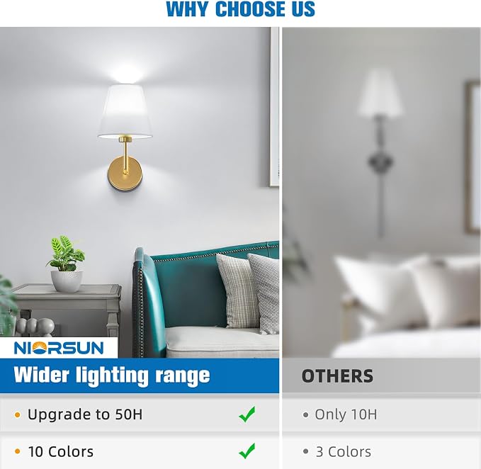 NIORSUN 13.8 inch Battery Operated Wall Sconce Set of 2, 9 Colors Wireless - Image 8