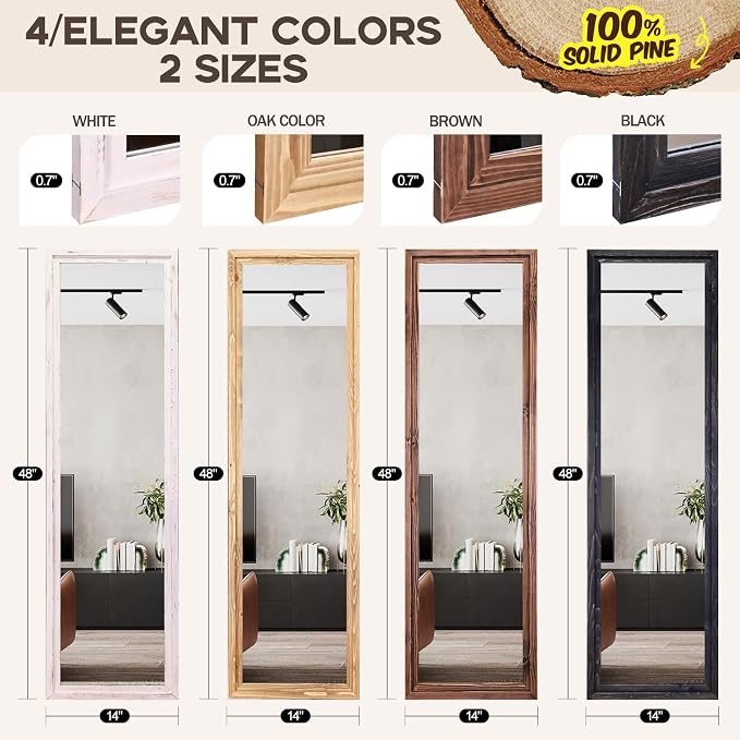 48"x14" Door Mirror, Rustic Full Length Mirror, Over The Door Hanging Mirrors - Image 2