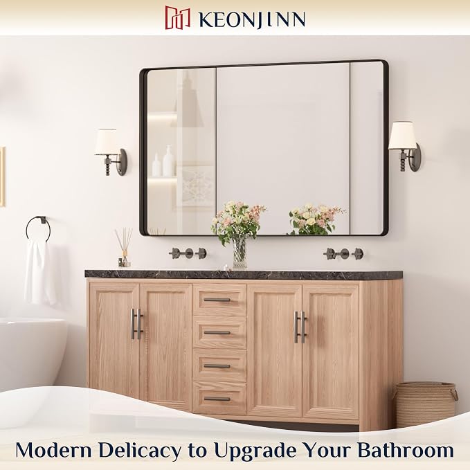 Keonjinn Black Bathroom Mirror for Over Sink, 48 x 30 Inch Rounded Rectangle - Image 2