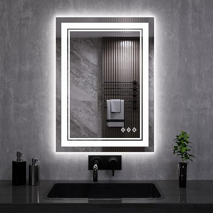 LED Mirror, 20x28 Inch Gradient Front and Backlit LED Bathroom Mirror, 3 Colors by VanPokins-GlobalHighEndLEDBathroomMirrorBrand