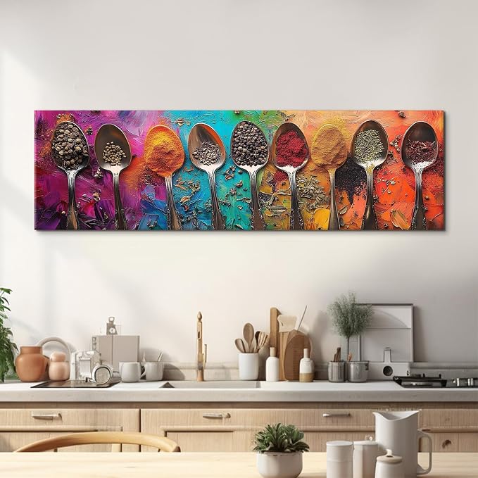 Colorful Spices Seasoning Spoon Canvas Wall Art Kitchen Wall Decor Large - Image 3