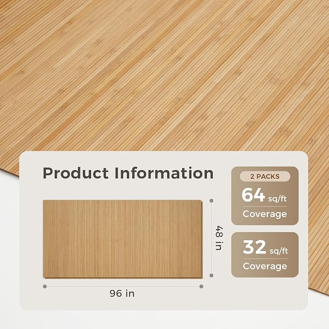 OUZUGIE 2 Pack 96x48 Inch Natural Bamboo Wall Panel – Twinned Carbides Pole - Image 2