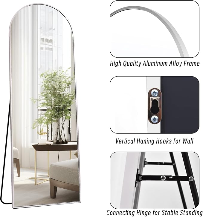 Arched White Full Length Mirror, Full Body Mirrors - Image 7