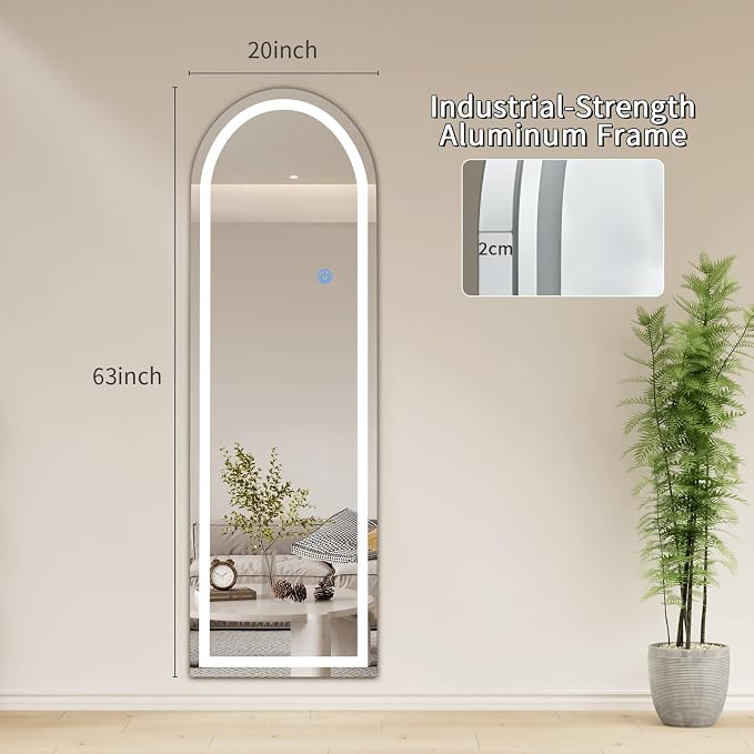 Koonmi LED Arched Full Length Mirror, Lighted Floor Mirrors - Image 8