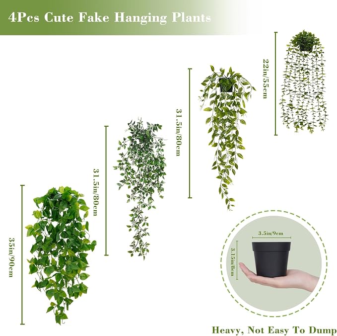 BLEUM CADE Fake Hanging Plants Mixed Set, Faux Hanging Potted Plants Greenery - Image 7