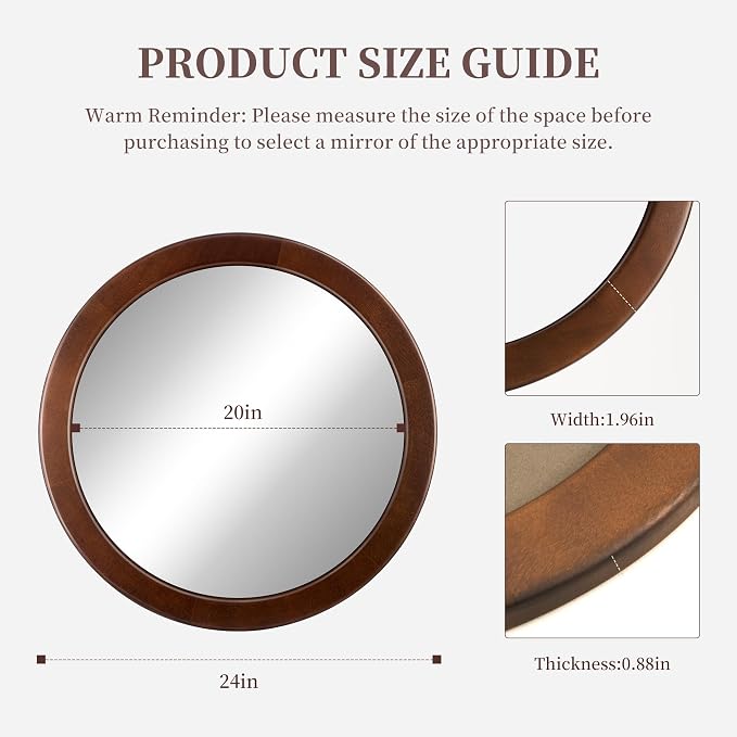 CULER Round Wood Mirror 24 Inch, Circle Mirror - Image 6