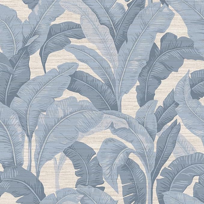 Tempaper Textured Blue Layered Palm Faux Grasscloth Removable Peel and Stick by TempaperCo