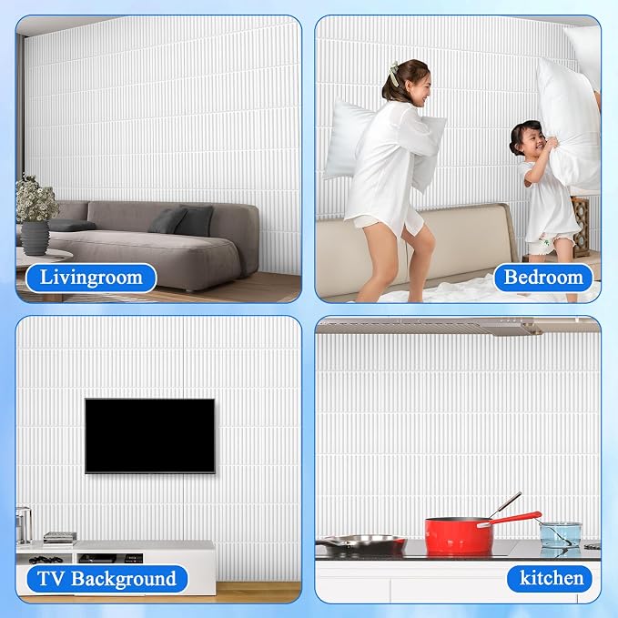 Nuanchu 32 Pcs 3D Slat Wall Panels, Paintable Waterproof Textured Tiles - Image 7