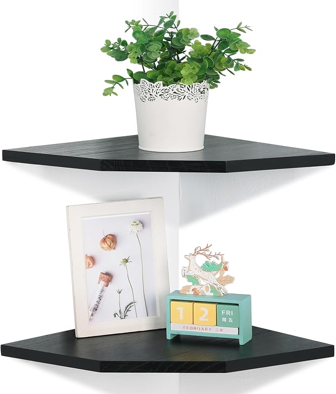 Corner Wall Shelves Set of 2, Rustic Wood Corner Floating Shelves by DUICIRXismadeforlove%EF%BC%81
