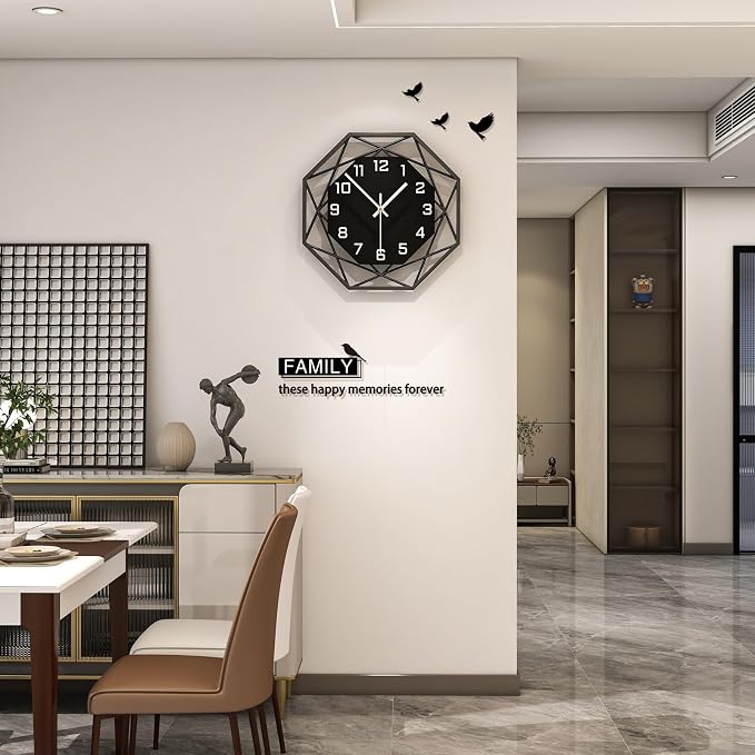 Modern Wall Clocks for Living Room Decor 12in Black Wall Clock Silent - Image 3
