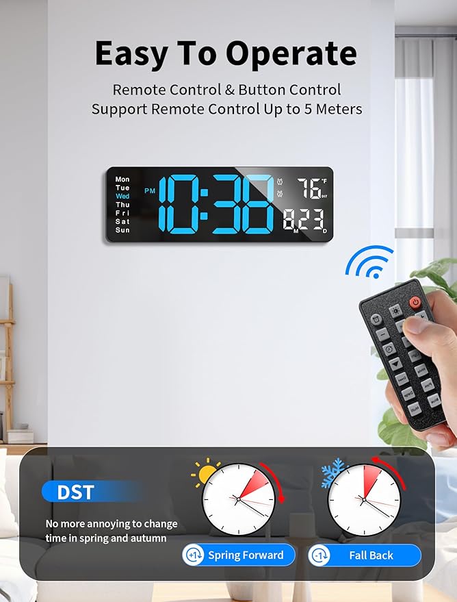 MASHI Digital Wall Clock, Auto-Dimming Wall Clock - Image 5
