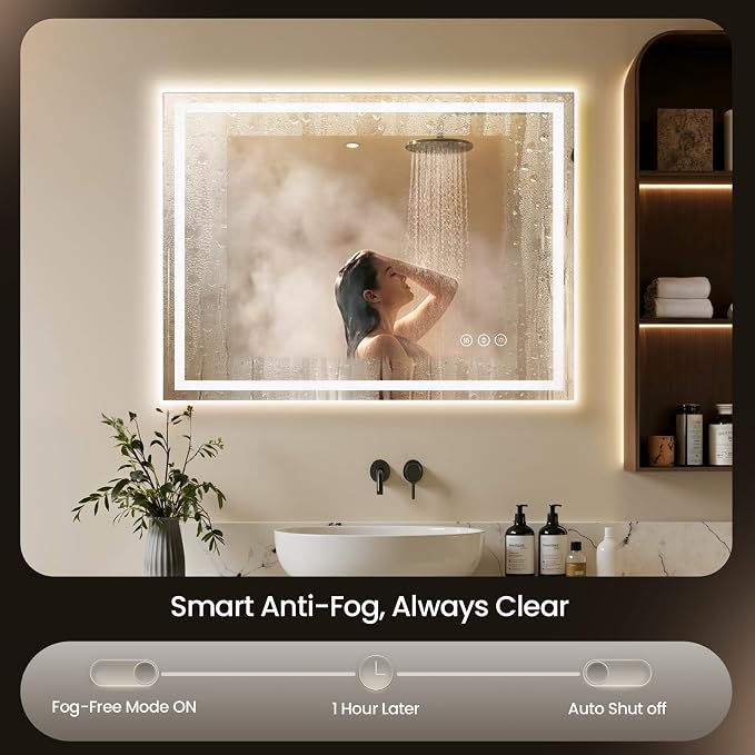 48X32 LED Bathroom Mirror with Lights, Backlit + Front Lit, Lighted Bathroom - Image 2