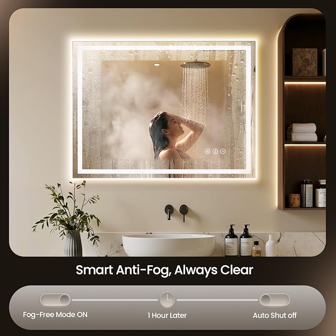 48X36 LED Bathroom Mirror with Lights, Backlit + Front Lit, Lighted Bathroom - Image 2