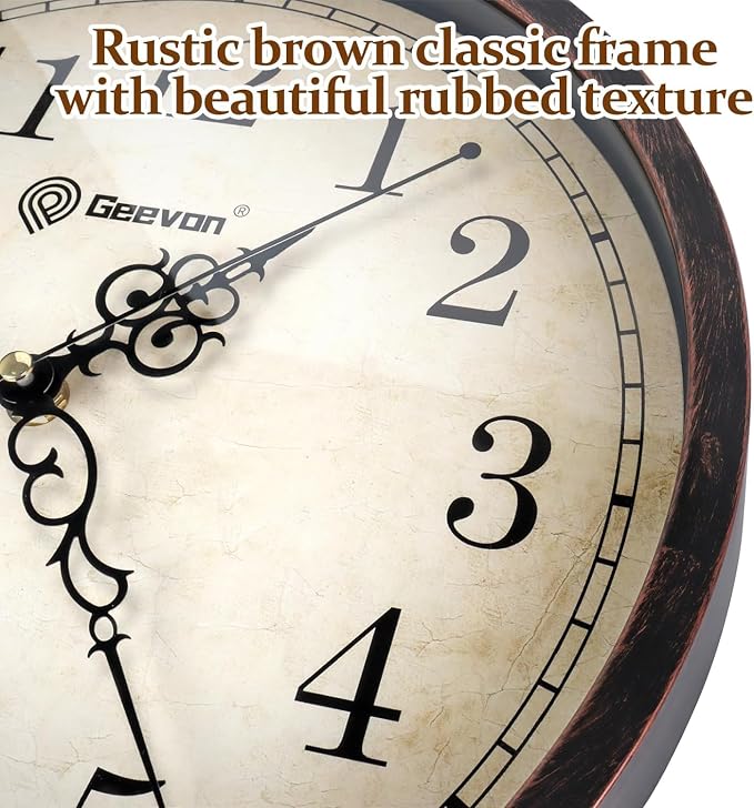 Geevon Retro Silent 12 Inch Wall Clock Non Ticking, Rustic Vintage Clock Quartz - Image 4