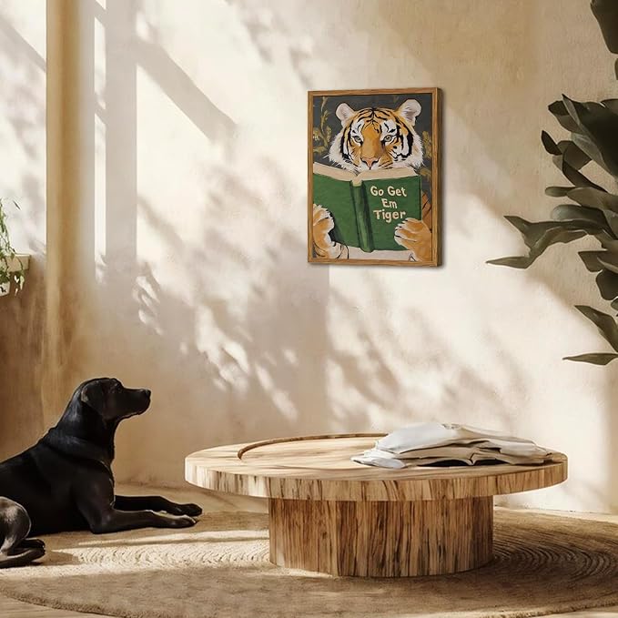 Framed Funny Tiger Wall Art, Motivational Animal Reading Wall Decor Paintings - Image 4